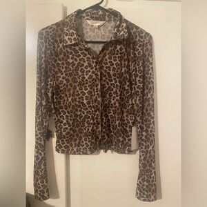 J for Justify Leopard Mesh Print Button-Down Shirt